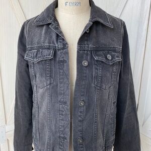 Distressed black jean jacket